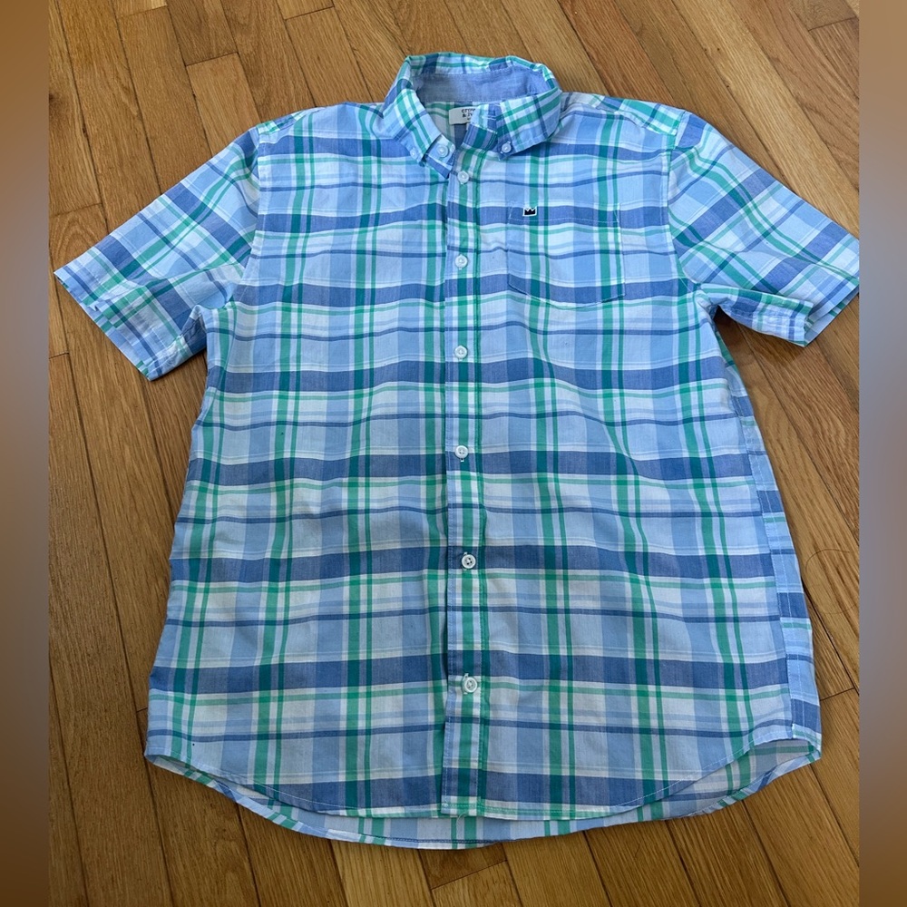 Boys Crown & Ivy Blue and Green Casual Button Down Shirt Size XL